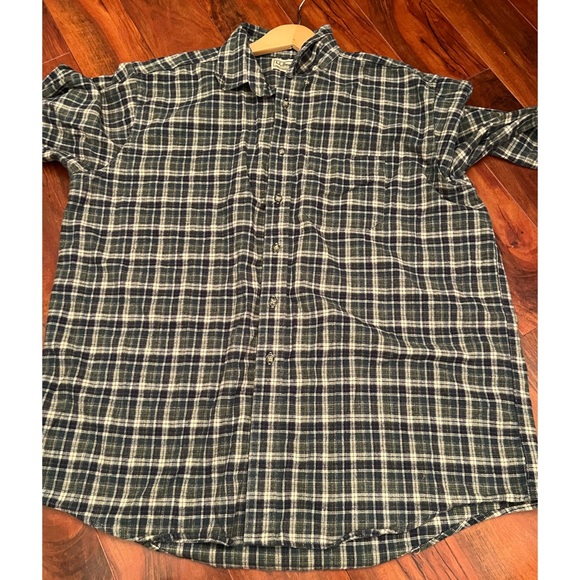 LL Bean Plaid Shirt Long Sleeve Green white mens button down flannel shirt top - Picture 12 of 12